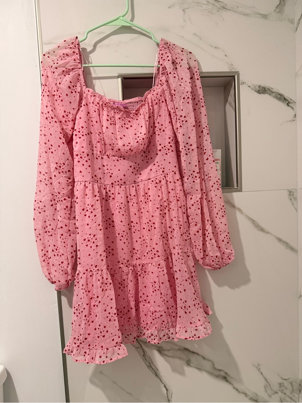 miami Pink Mini Dress with Red Heart Print